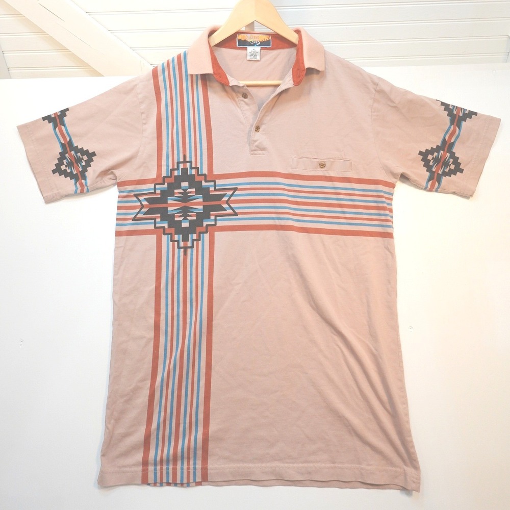 Vintage Cripple Creek Polo Shirt Men's Medium Southwestern Aztec Neutral Design